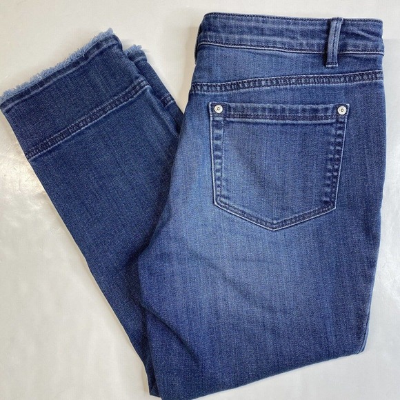 J. Jill Denim - J. Jill Authentic Fit Cropped Jeans Womens 6 Stretch Blue Denim Casual Raw Hems
